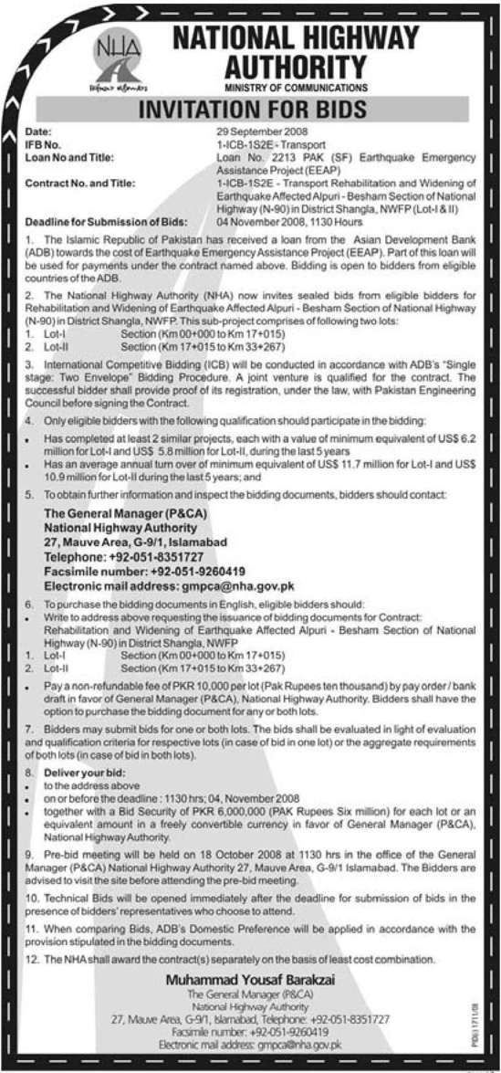 Pakistan Highway tender